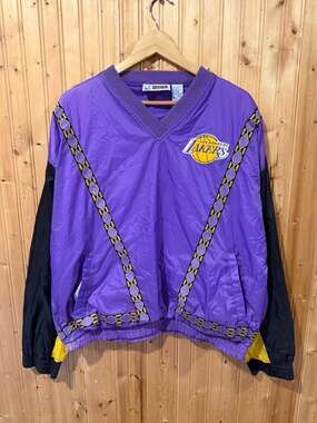 Vtg 90s Unique Sports Los Angeles Lakers NBA Pullover Windbreaker Jacket Sz L